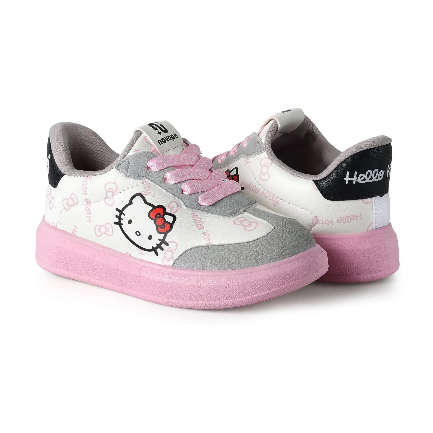 Tênis infantil Novopé Hello Kitty branco vista lateral para ajuste